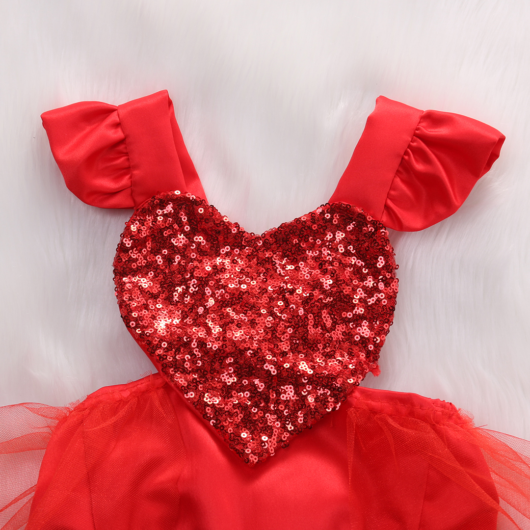 Baby Girl Sequins Heart Ruffles Tulle Romper Summer sleevelesss Jumpsuit Outfits Sunsuit US Stock