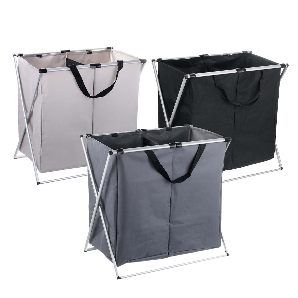 X Shape Folding Laundry Basket With Handle Collapsible 2 Section 600D Oxford Laundry Hamper Dirty Clothes Organizer Sorter Bag