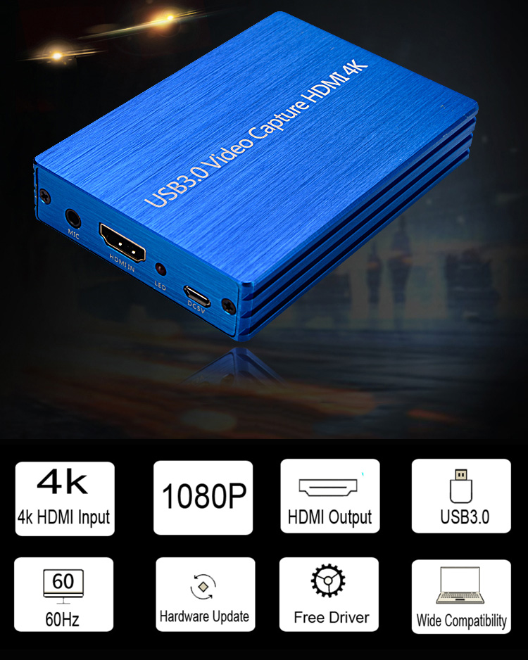 Capture Card 4K HDMI to USB 3.0 Video Capture Card Adapter Dongle 1080P 60fps HD Video Recorder Computer Components and Hardware