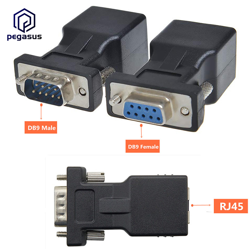 DB9 RS232 Female/Male to RJ45 Network Adapter COM Port to Cat5e/6 LAN Ethernet Port Converter