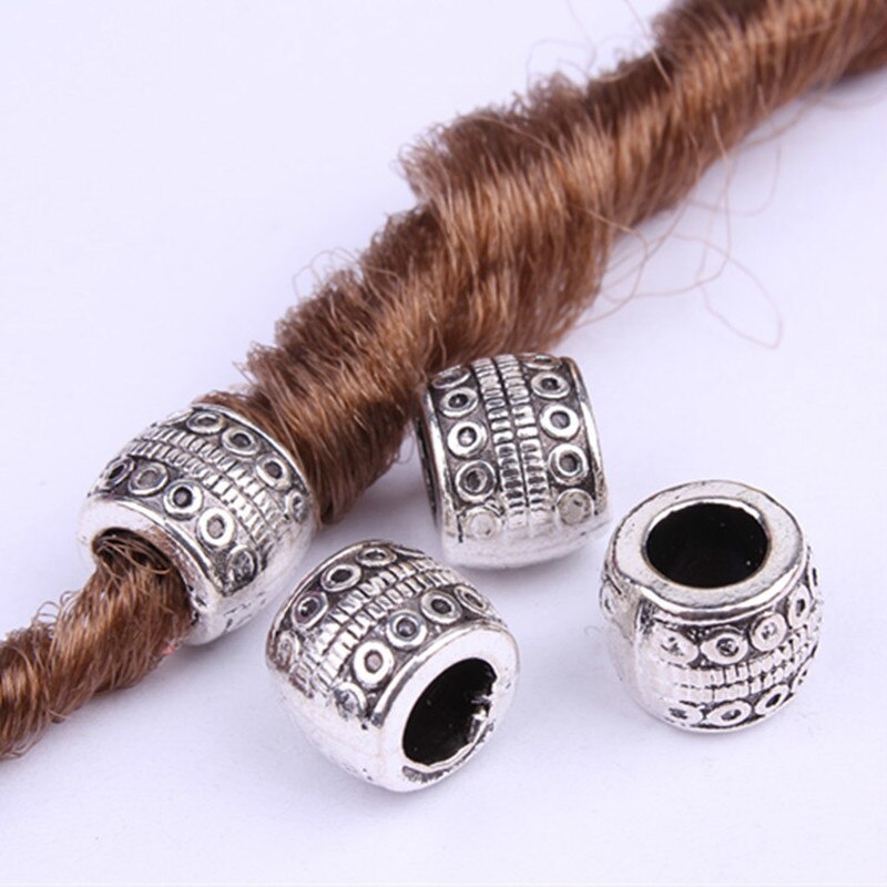 5Pcs Retro Zilver Metaal Haar Vlecht Dread Dreadlock Baard Kralen Ringen Buis Appro 6Mm Binnenste Gat Sieraden Maat 11*9Mm 14 Stijl