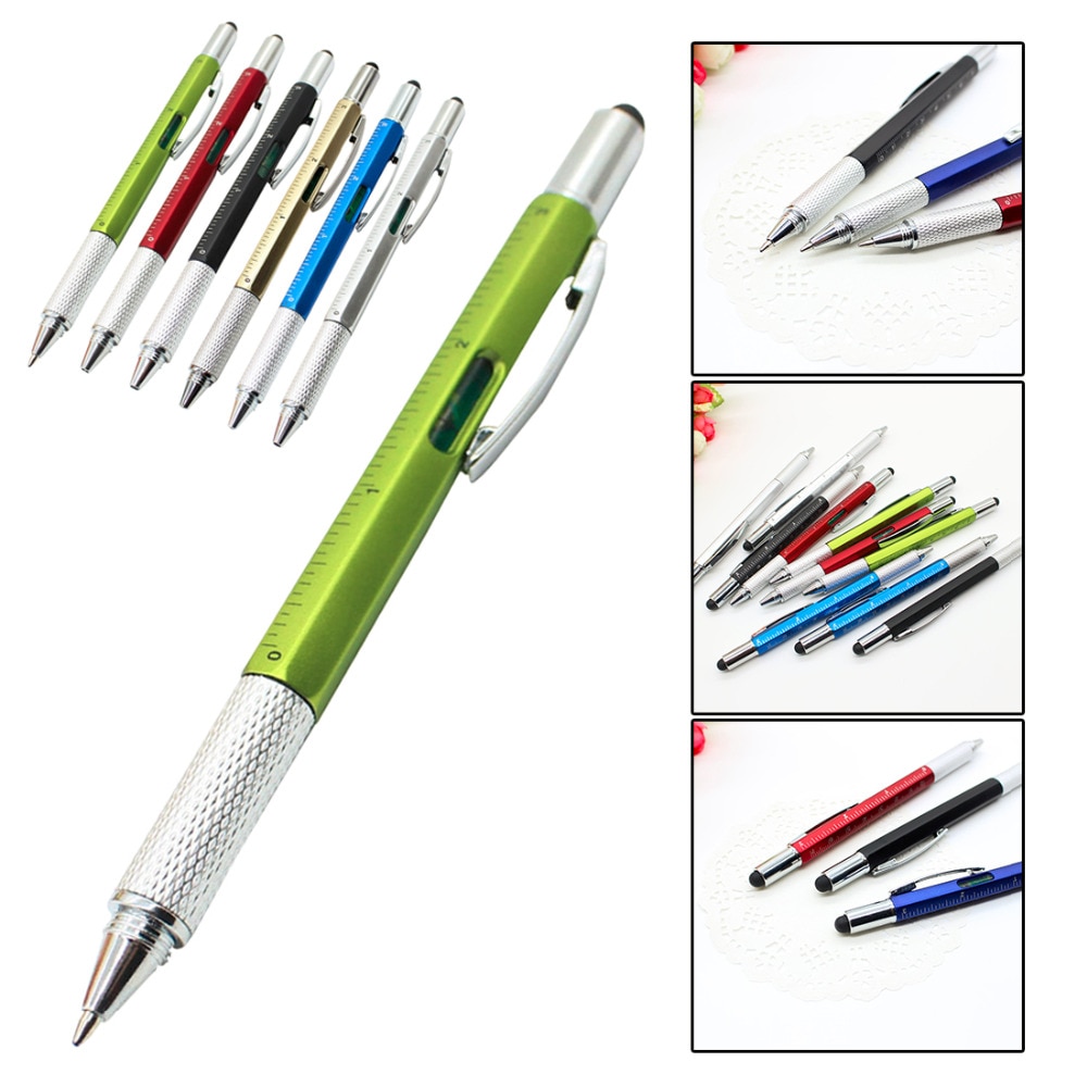Pocket 1 Pcs 6 in 1 Multi Purpose Pen with Touch Screen Ruler Level Multi Head Screwdriver with 5 colors