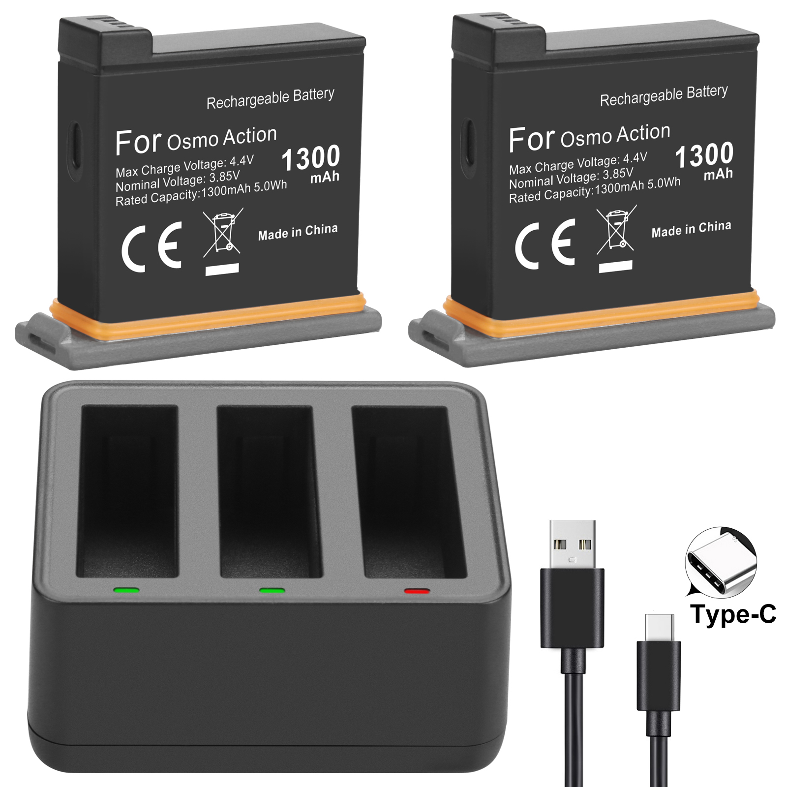 5 Pack Battery + 3 Slots Battery Charger Storage Box for DJI Osmo Action Camera Accessories: 2BatteryWithCharger