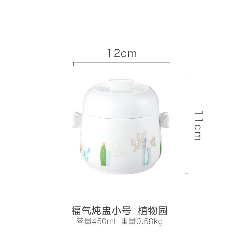 Stew Pot Bowl with Double Lid and Handle Soup Steam Soup Bowl Steaming Cup Meat Beef Egg Ceramic Slow Cooker Large Small: Small Fuqi 450ML