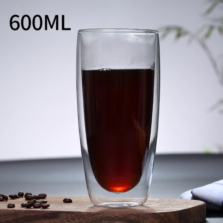 Heat Resistant Double Wall Glass Cup Beer Coffee Cups Drink Mug Tea Mugs Home Office Transparent Drinkware: A 600ml