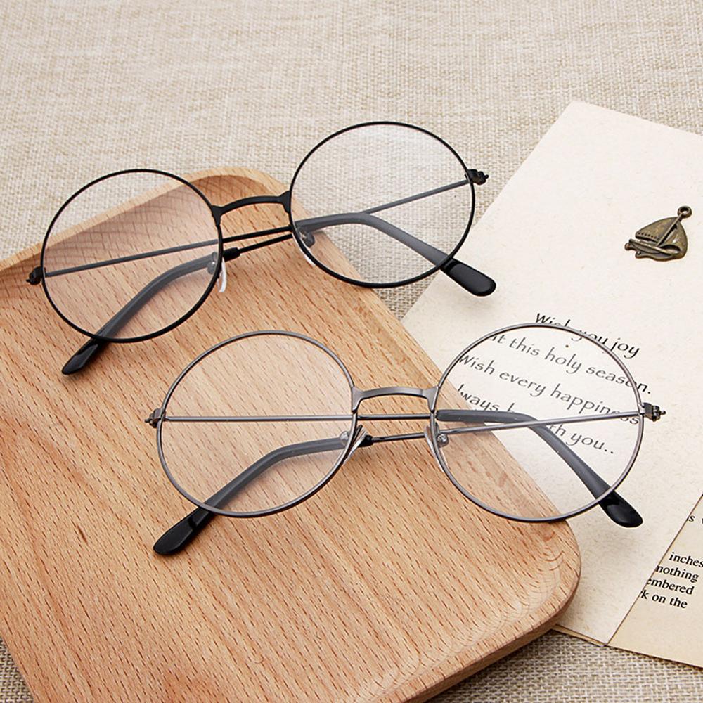 Retro Light Chic Circular Flat Mirror Glasses Circular Flat Lens Fashionable Women Large Thin Mental Frame Round Sunglasses