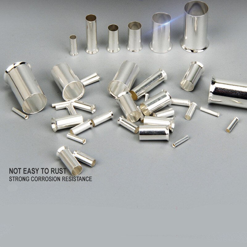 100PCS Niet-Geïsoleerde Draad Connector Adereindhulzen Elektrische Kabel Terminal Koper Blote Vertind Crimp Terminal 0.5mm-16mm 22-10 AWG