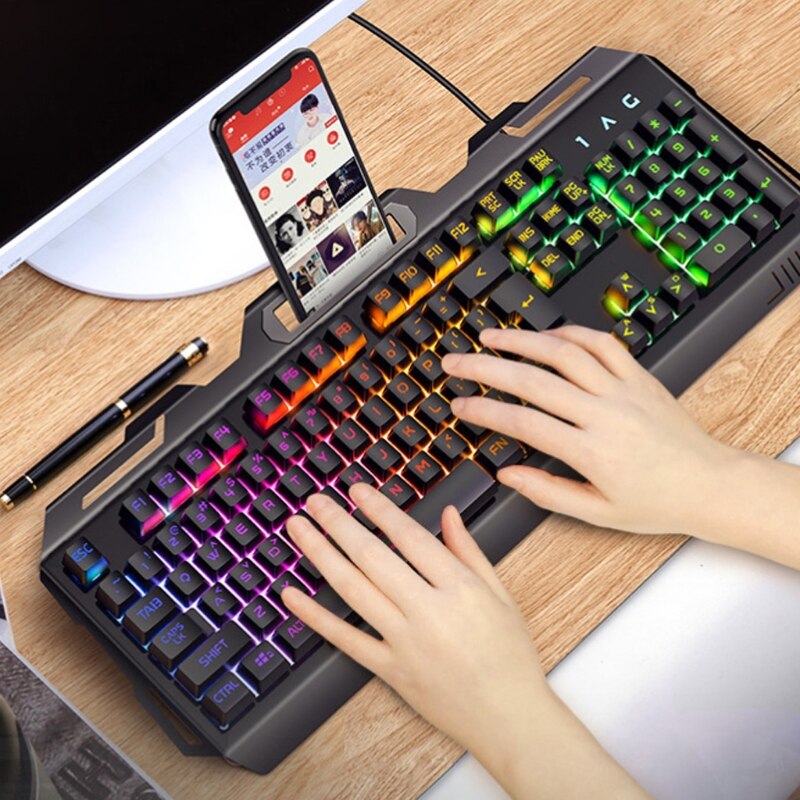 Gaming Keyboard Mouse Set Backlight Wired USB Ergonomic Mechanical Feel Gamer RGB Keyboard 104Keys for Tablet Desktop