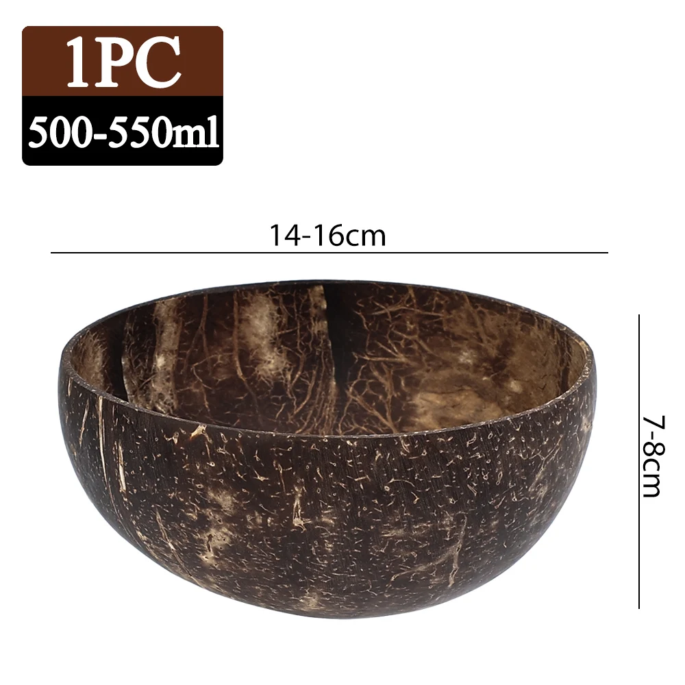 Cuenco de coco Natural para cena, vajilla de madera hecha a mano, cuchara de madera para postre, ensalada de frutas, mezcla de arroz, Ramen, 550/400/300Ml: Rosa