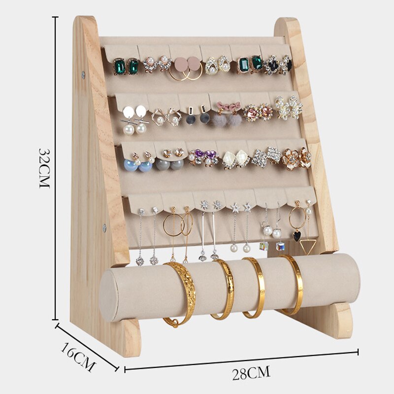 Højkvalitets massivt træ øreringe øreringe armbånd halskæde display stativ: Gul