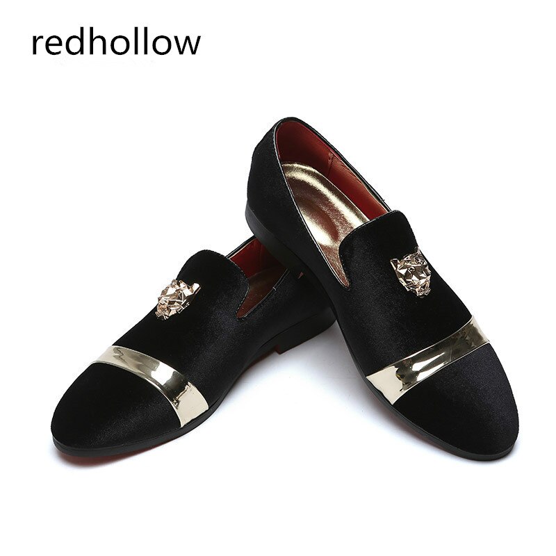Heren casual schoenen gouden bovenkant en metalen neus instappers comfortabele herenschoenen lente herfst fluwelen schoenen voor heren