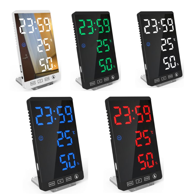 LED Digital Time Alarm Clock Night Light Thermometer Hygrometer Display