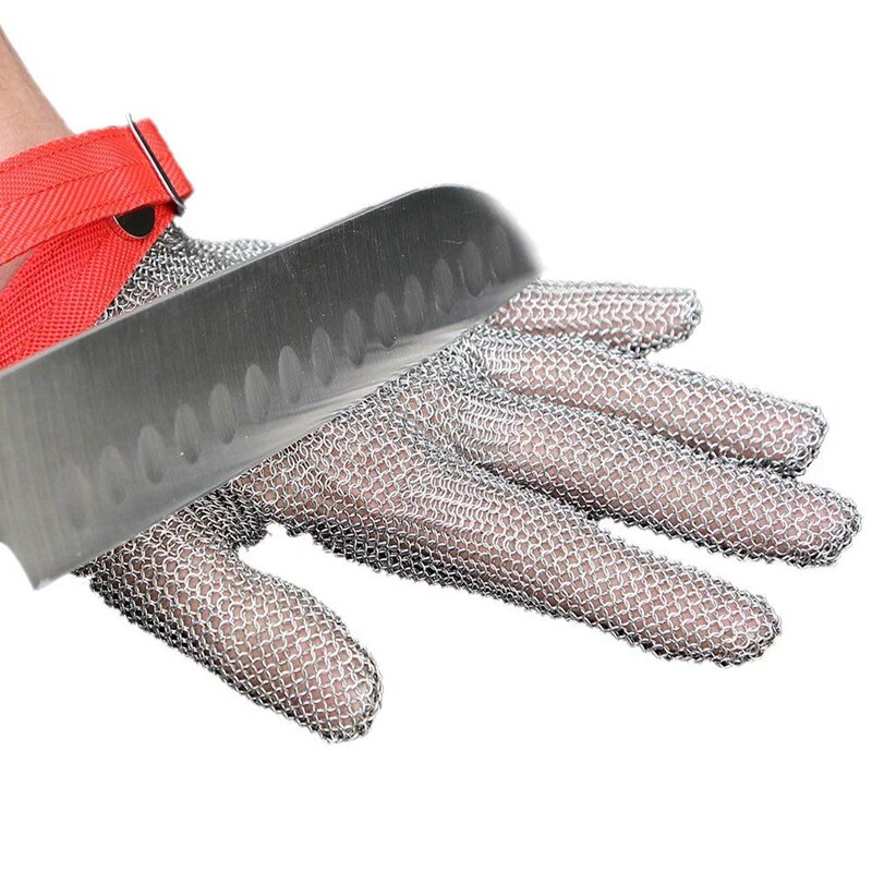 Gant de protection 304 gant de chaîne en acier inoxydable pour le traitement du bois traitement de la viande cuisine utiliser des gants d'écrevisse (M)