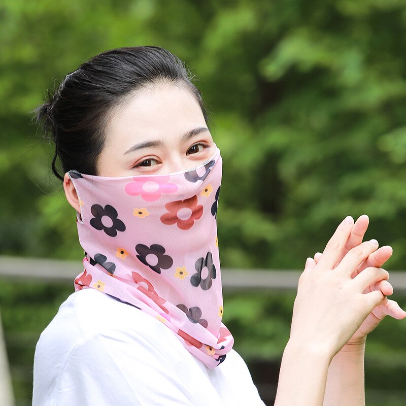Summer Sunscreen Ear-Hanging Face Bandana Sun Protection Face Cover for Women Men Outdoors Activity LDF668 One Size: pink flower
