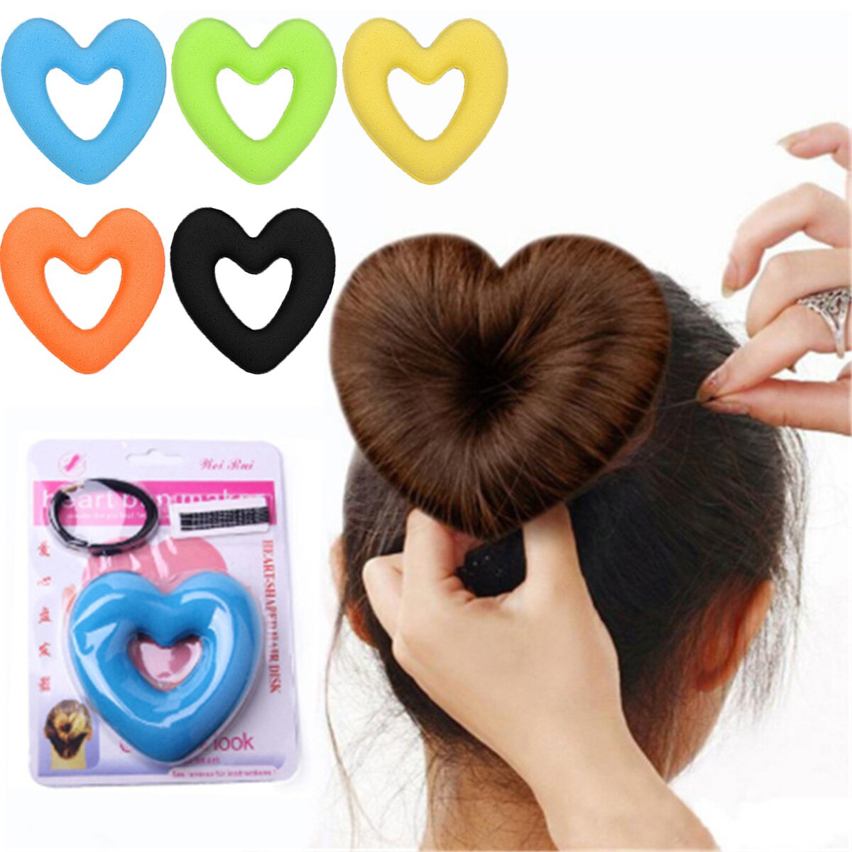 Diadèmes en forme de coeur outil de coiffure, tête bractée éponge magique, bricolage boule de viande cheveux mignon fabricant de chignon femmes filles Donut accessoires de cheveux