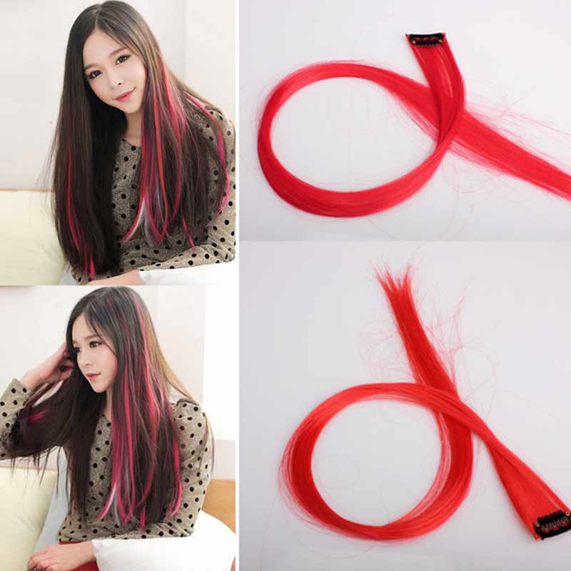 Colorful Clip On Hair Straight Extensions Personality Punk Red Long Hair Accessories SMR88