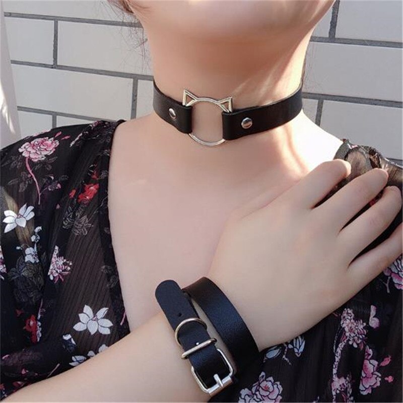 Sitaicery Punk Bat Collar Choker Women Necklace Kit Head PU Leather Choker Gothic Necklace Chain Jewely Accessories