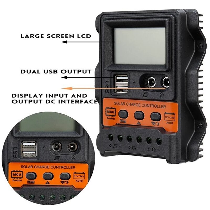 Auto Solar Charge Controller PWM Controller LCD Display Dual USB 5V Output Solar Panel Charger Regulator
