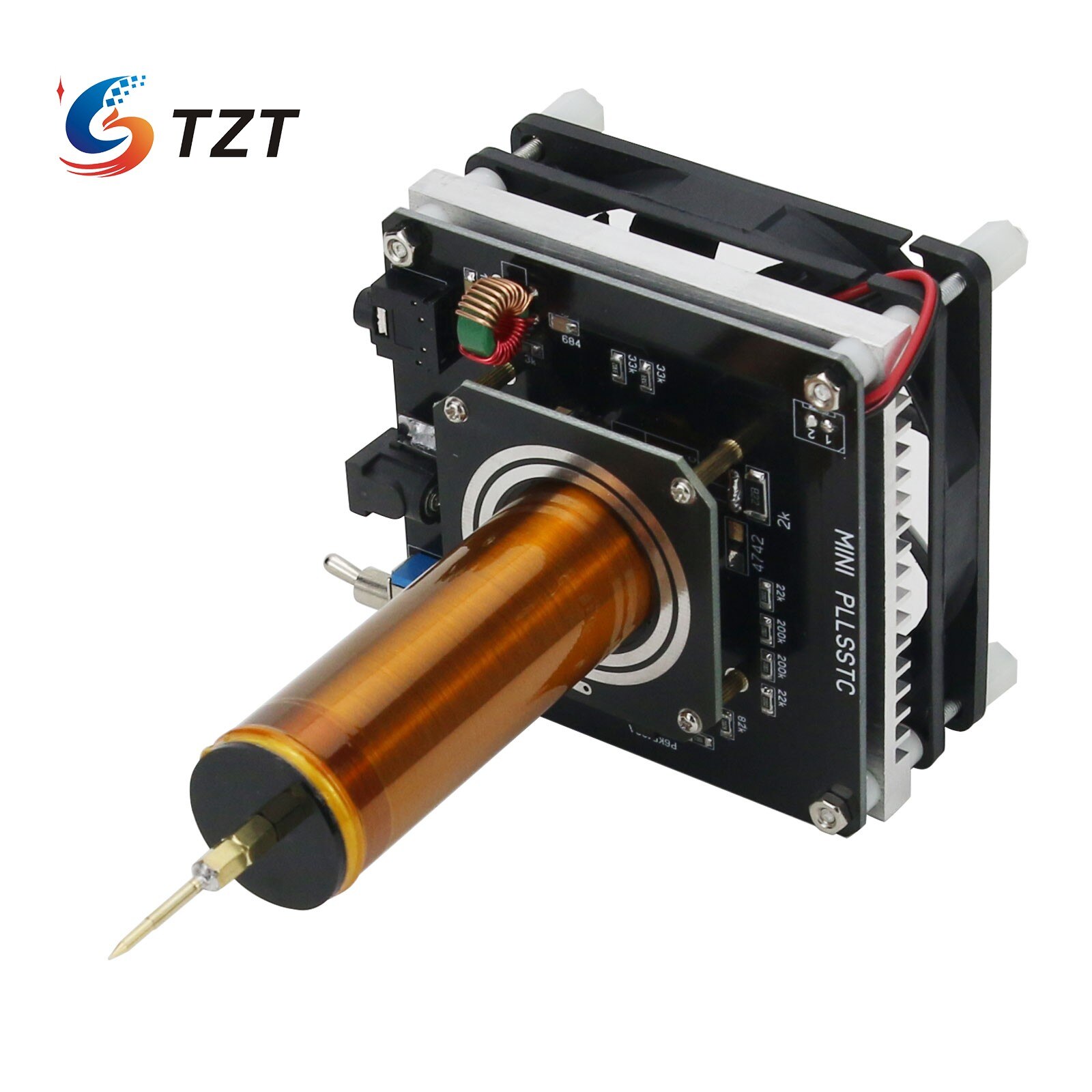 TZT DIY Mini Tesla Coil Music 3.5MM Audio Input Support Cellphone Play Music 24V Fan Quiet Operation
