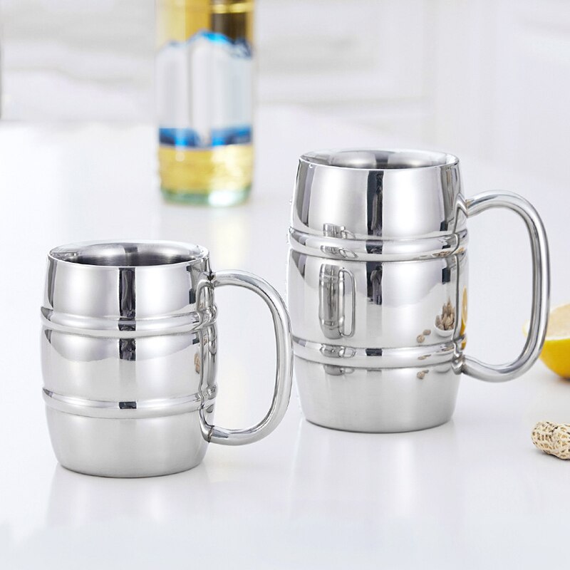 Insulated Beer Mug Holds Beer Ice Cold Double Wall Stainless Steel Wine Glass with Handle Coffee and Tea Drink Mug For Traveling