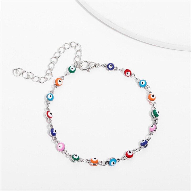 Tobilleras de abalorios Bohemias de ojos turcos multicolor para mujer, pulsera de tobillo de concha de tortuga, pulsera de pie, joyería de playa de océano