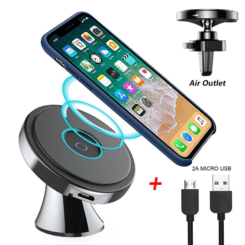 Supporto per caricabatterie per auto Wireless QI da 10W per iPhone caricabatterie rapido Samsung Huawei nel supporto per telefono per auto presa d'aria supporto per GPS ricarica per telefono