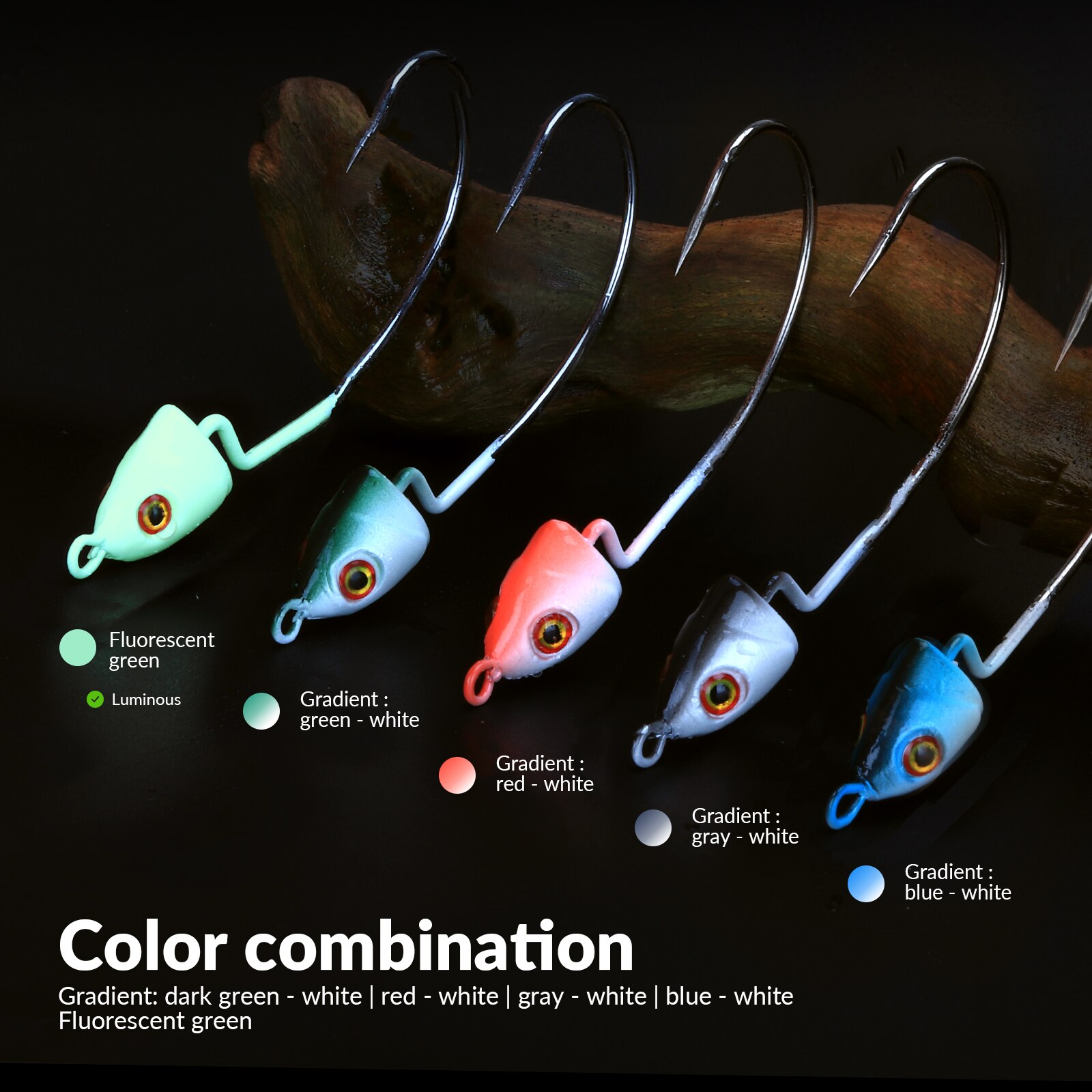 Anzuelo de pesca con cabeza plomada, 3,5g, 5g, 7g, 10g, 14g, accesorios de aparejos de pesca con señuelo suave, 5 unids/lote