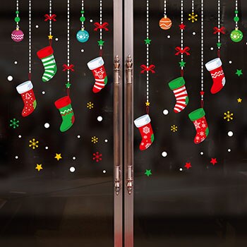 Glædelig jul aftagelige wallstickers butiksvindue glas klistermærker noel natal julepynt til hjemmet juleår: 7