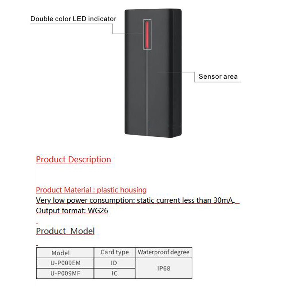 IP68 Waterproof Proximity Card Reader 125Khz 13.56Mhz black reader wiegand output RFID Card Reader for Wiegand Access Control