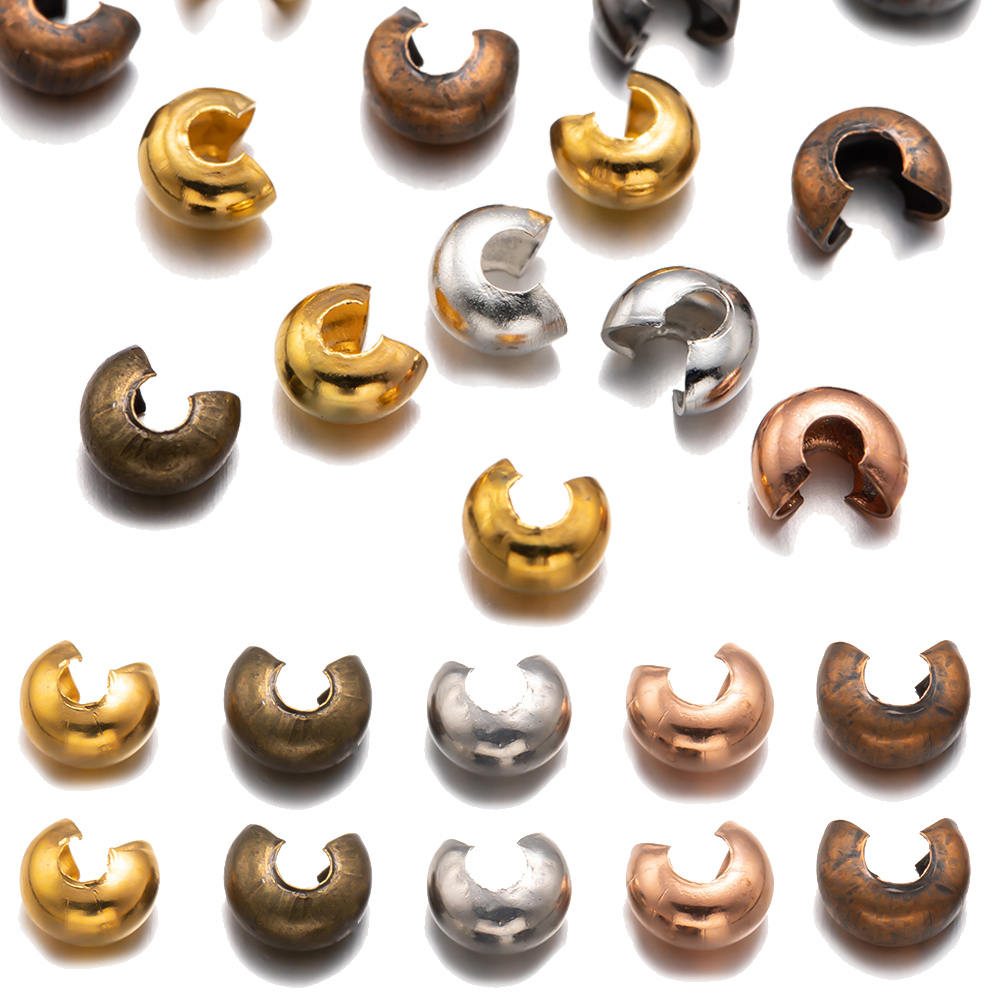 100pcs Half Round Open Crimping Beads Stopper For DIY Bracelet Necklace Jewelry Crafts Making Accessories Material Supplies