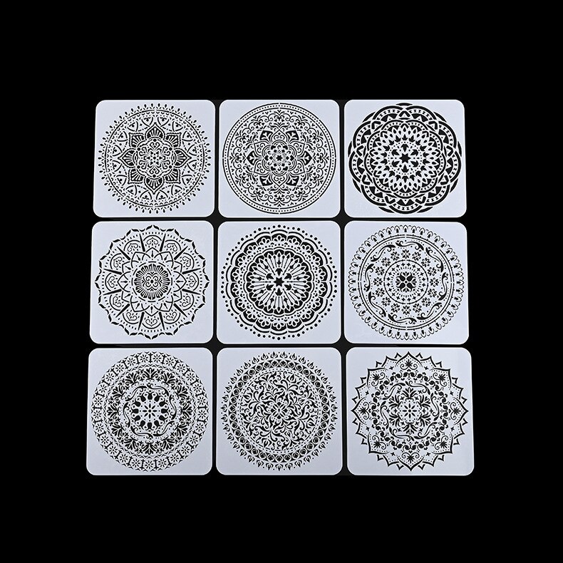 9 Stks/pak 20*20Cm Plastic Stensils Muur Bloem Ronde Geometrische Sjablonen Voor Schilderen Stencil Ambachten Grote Mandala Decoratieve: Default Title