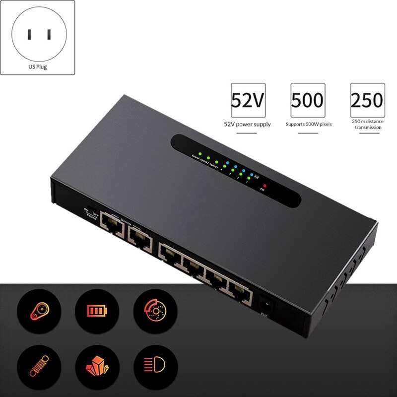 Ethernet Splitter 6 Port 10/100Mbps Poe Network Switch Shielded Port With LED Indicator For Monitor Router PC