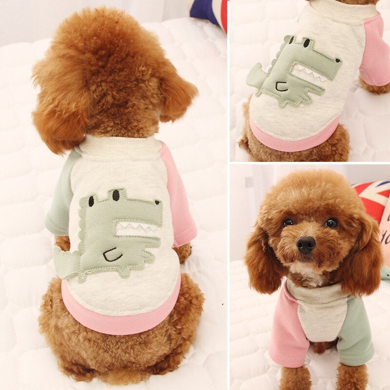 Huisdier Kleding Cartoon Dier Kleren Voor Hond Hoodies Kleine Kostuum Dinosaurus Print Honden Leuke Herfst Winter Groen Jongen Kraag Perro