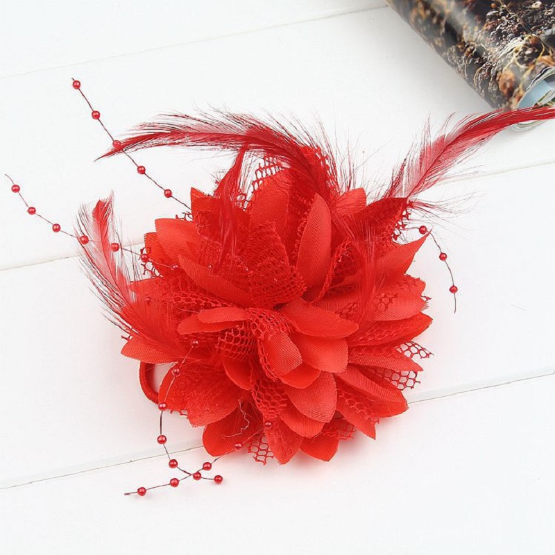 Bridal Feather Hair Clip Flower Ribbon Bead Corsage Hairpin For Women Wedding Hair Accessories Marrige Tiaras Dress Head Jewelry