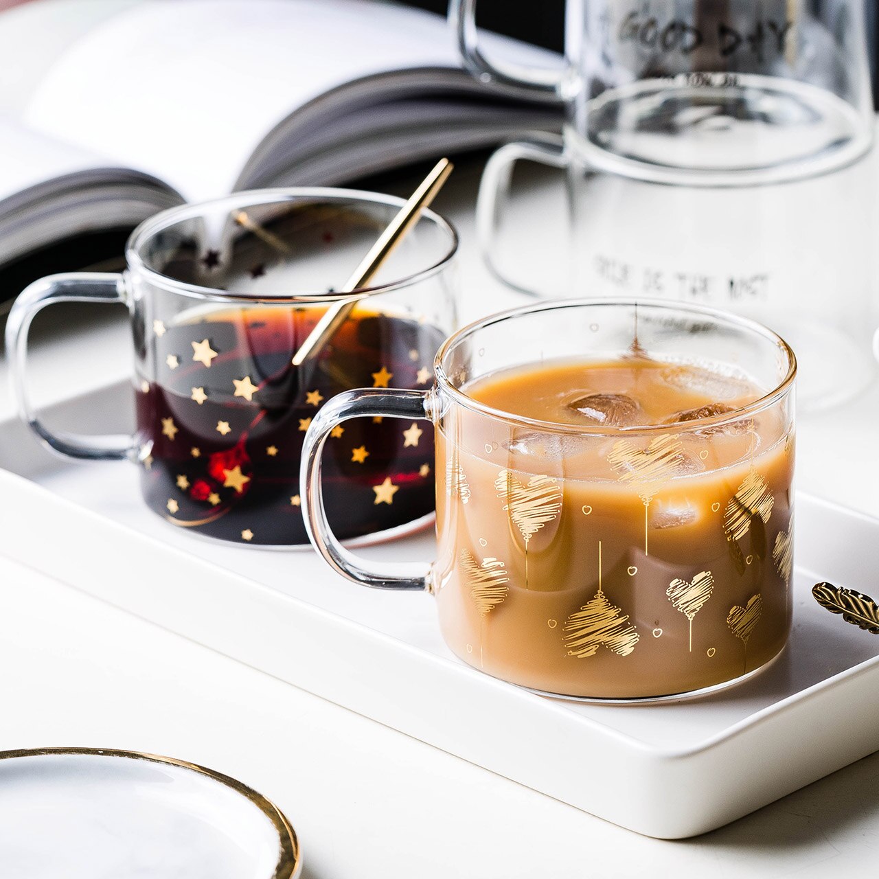 400ml Alphabet Cartoon Heart Pattern Mug Glass Handle Mugs For Milk Coffee Beer Home Office Drinnkware Water Cup Couple