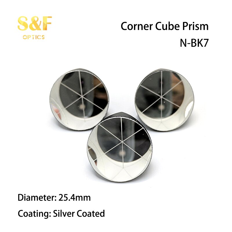 S &amp; F BK7 Zilver Gecoat 1Inch Hoek Kubus Prisma, Plated 25.4Mm Trihedral Retroreflector, 5 Arc Secs Terugkeer Beam