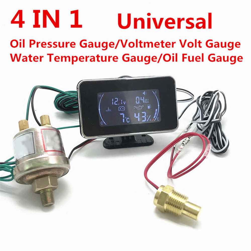 4in1 Lcd Auto 12 V/24 V Graafmachine Auto Oliedrukmeter + Voltmeter Volt Gauge + Water temperatuurmeter + Olie Brandstofmeter