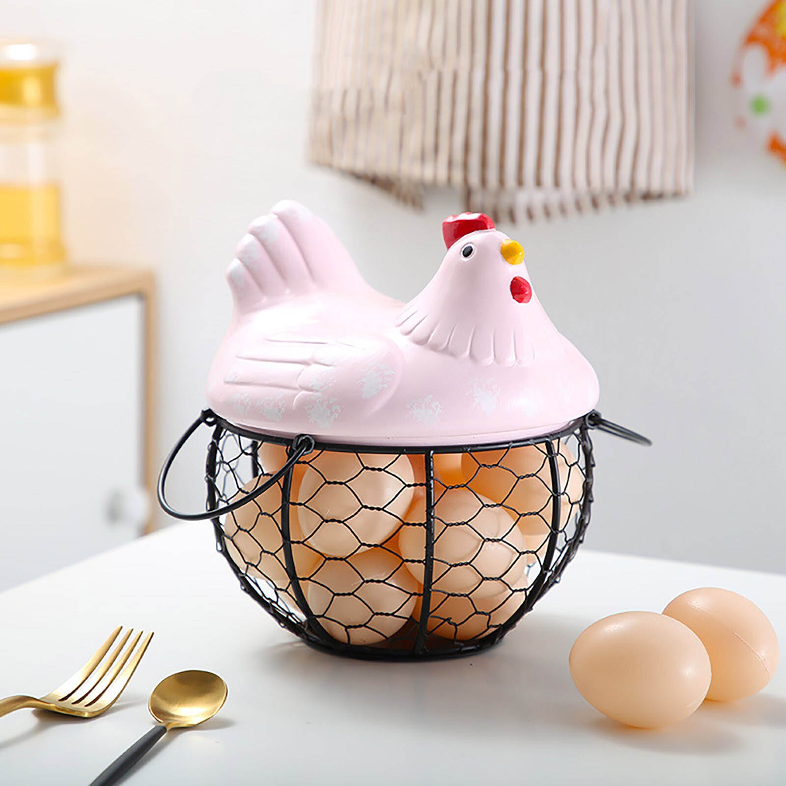 Ceramic Egg Holder Chicken Wire Egg Basket Fruit Basket Collection Ceramic Hen Oraments Decoration Kitchen Storage #T2G