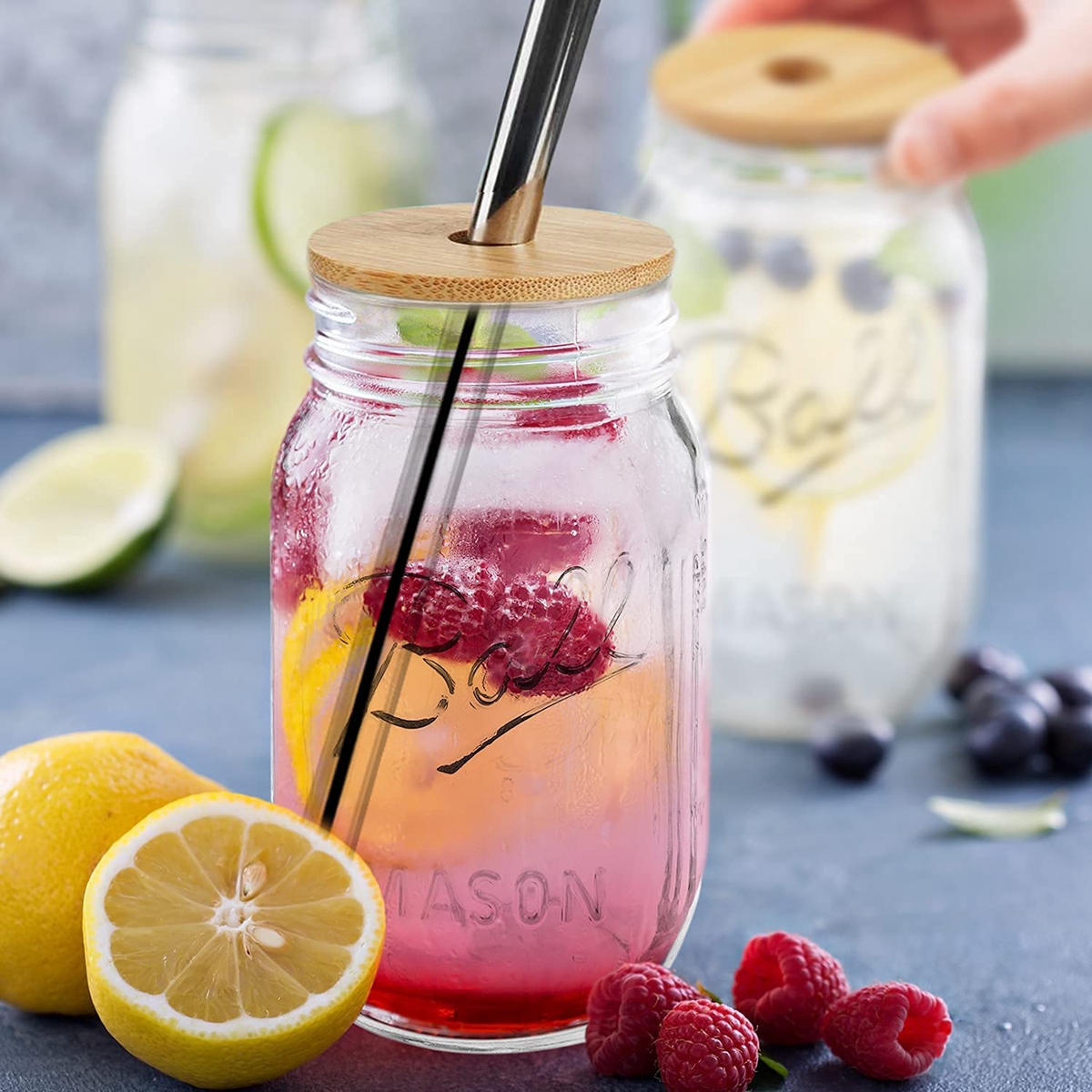 2Pcs Mason Jars with Lids and Straws 600/800ml Mason Jar Drinking Glasses for Bubble Tea Boba Milkshake Jam Juices Drinkware