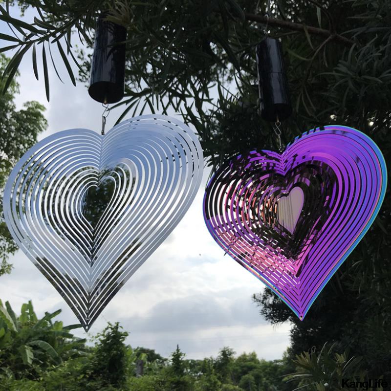 Edelstahl Schlagen Herz Wind Spinner Metall 3D Rotierenden Windspiele Dekor Haus Hängen Anhänger Ästhetischen Zimmer Dekor Handwerk: bunt 25cm Herz