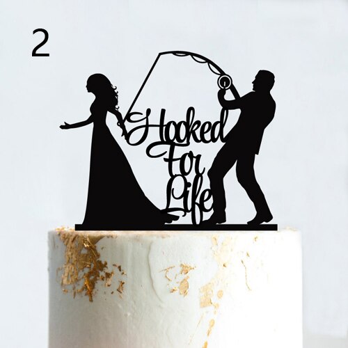 Vissen Stijl Bruidstaart Topper Grappige Mr &amp; Mrs Gelukkige Verjaardag Verslaafd Voor Leven Gelukkig Pensioen Acryl Houten Taart Decoratie: Style 2 / Glitter Gold