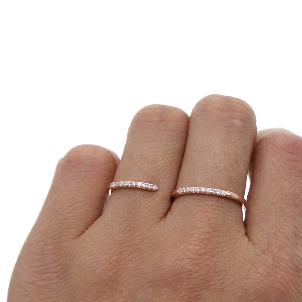 Letter S Verharde Cz Ring Voor Meisjes Elegante Dunne Rose Goud Twee Vinger Ring Open Maat Passen Ring in Hoge Qualitly