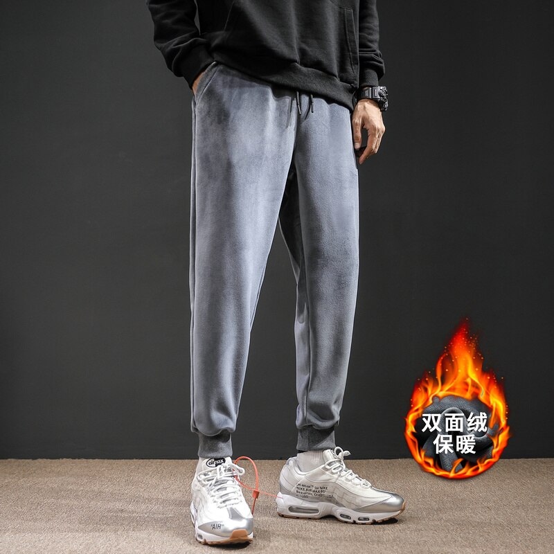 Winter Warm Fleece Jogging Broek Mannen Casual Slim Fit Broek Dikker Lam Fluwelen Joggingbroek Mannelijke Streetwear