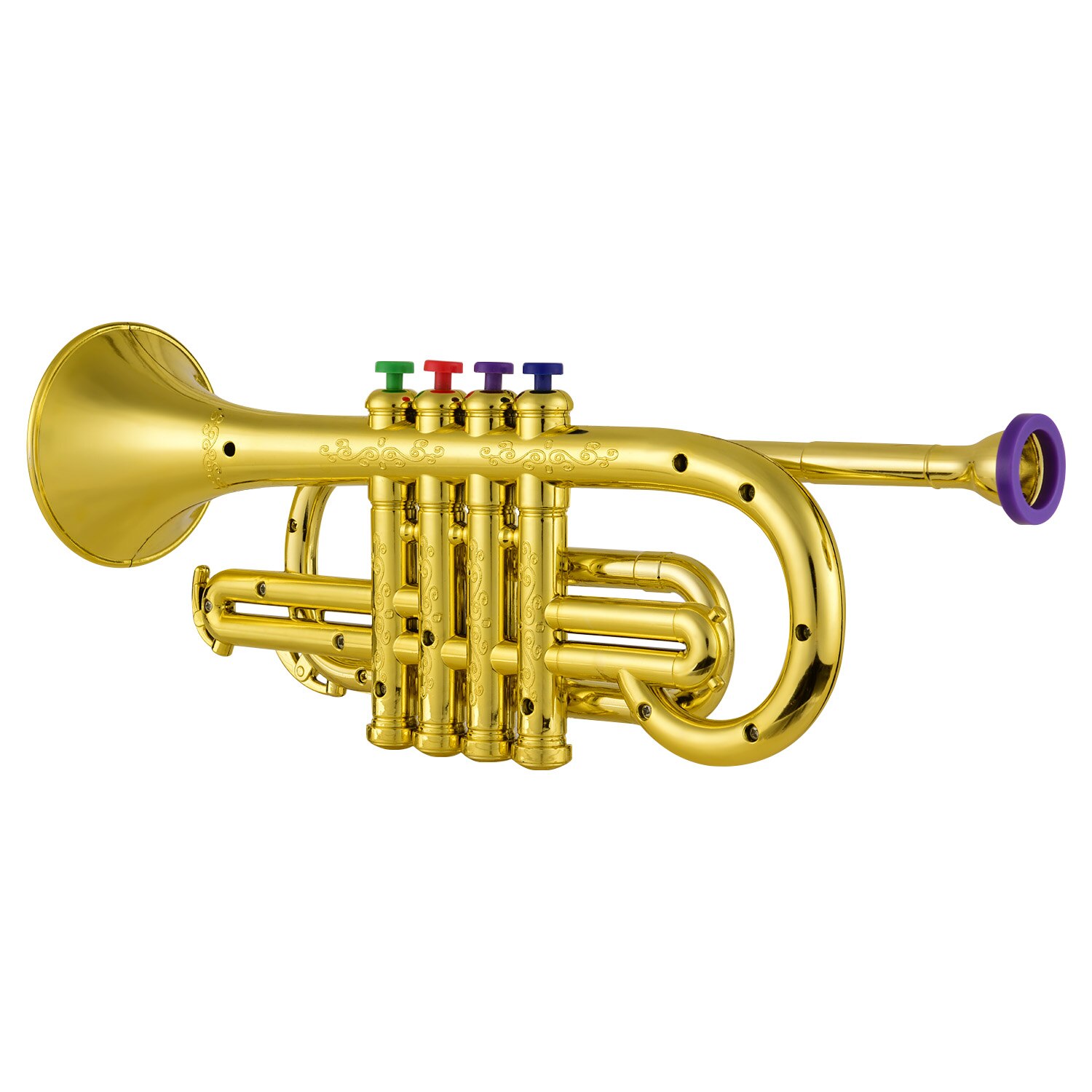 Leksakstrumpet barn musikaliska blåsinstrument abs metalliskt guldtrumpet med 4 färgade nycklar