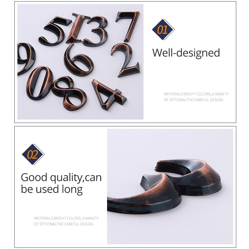 5cm height Adhesive plaque signe door plates house number outdoor ABS and electroplate metal number plate door