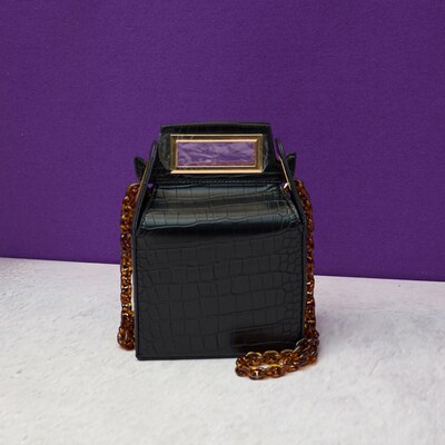 Krokodil Leder Handtasche Kasten Tasche Frauen Abend Party Tasche Braut Hochzeit Tote Tasche umhängetaschen schulter tasche: Schwarz