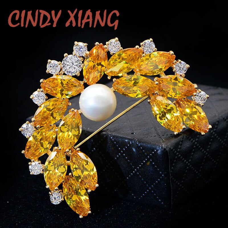 CINDY XIANG Mix-color Cubic Zirconia Leaf Brooches For Women Shining Sparking Pin Luxury Copper Jewelry Coat Accessories