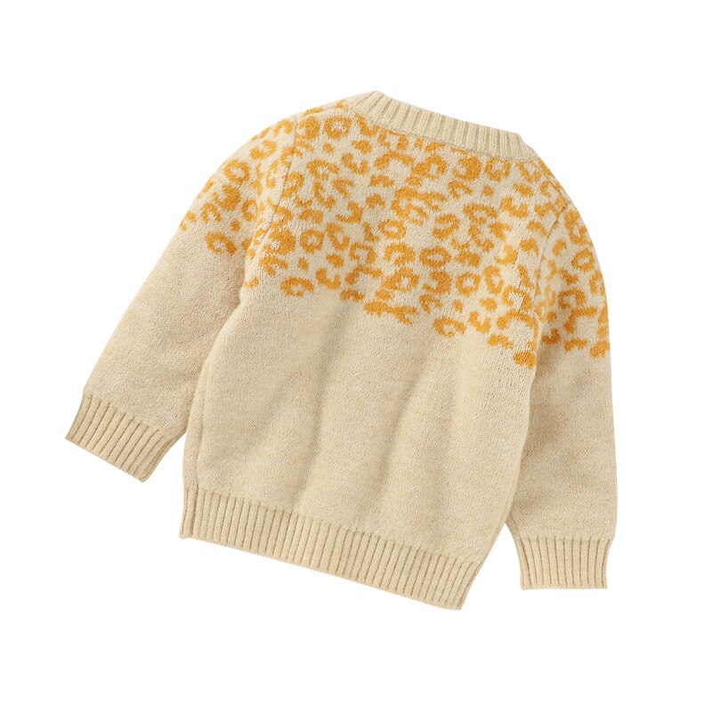 Dzieci wzór w cętki sweter płaszcz z długim rękawem O-szyja przycisk-w górę sweter dziergany dziewczynek topy na jesień zima