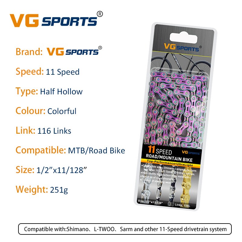 Vg Fietsketting 8 9 10 11 Speed Velocidade Hollow Gold Rainbow 116 Links Weg Mountainbike Kettingen Fiets Accessoires: 11S HH Colorful