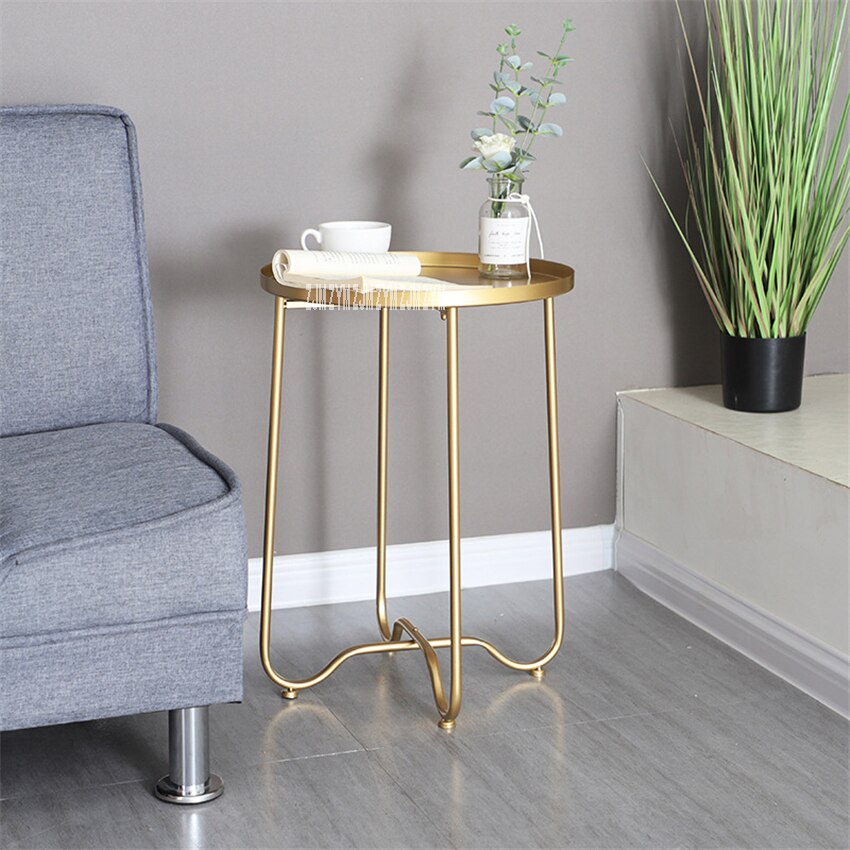 18XS197 Modern Simple Bedroom Metal lron Folding Small Round Coffee Table Living Room Eco Friendly Paint Sofa Corner Side Table